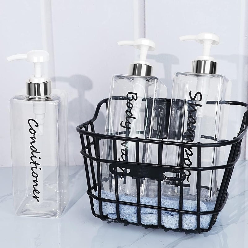 DIDROOM 21oz Shampoo Dispenser - Refillable Shampoo and Conditioner Bottles (Clear, Set of 3) - Modern Shampoo Bottles for Shower Soap - Empty Shampoo Conditioner Body Wash Dispenser Set - for Hotel Bathroom - Image 4